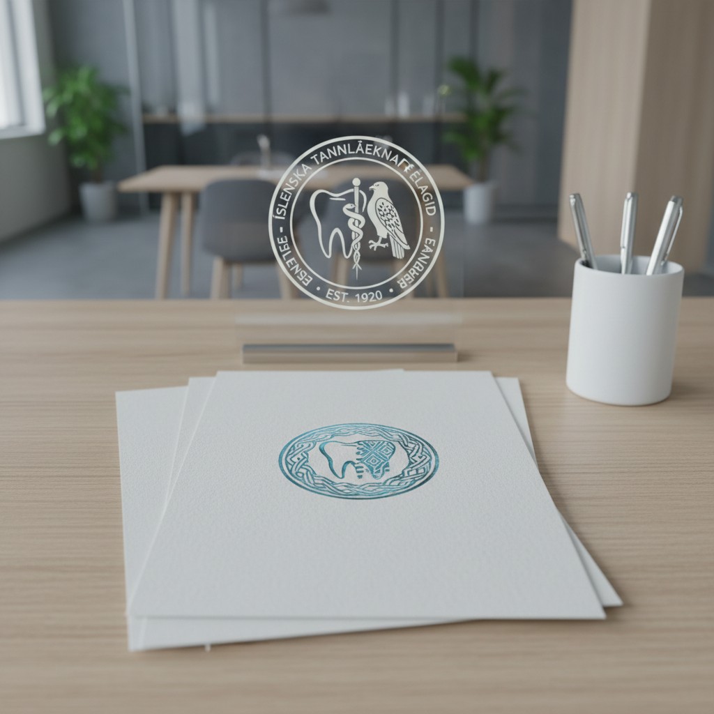 Logo of the dental association in a modern office.